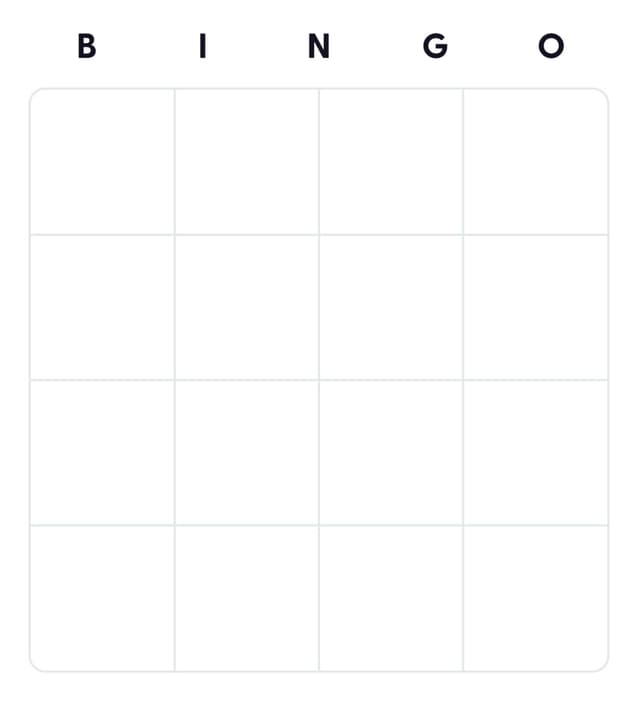 4x4 Blank bingo card