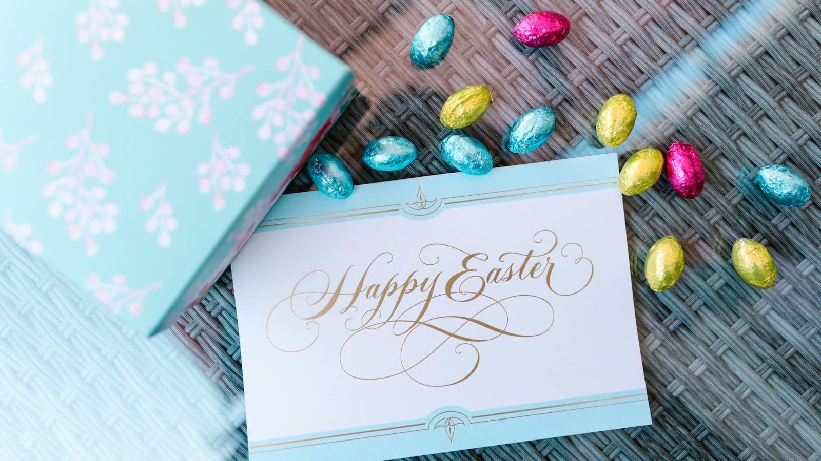 Easter Card, and Chocolate Eggs in Silver Foils