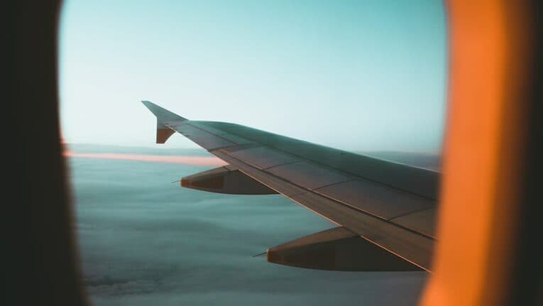 plane wing through glass window