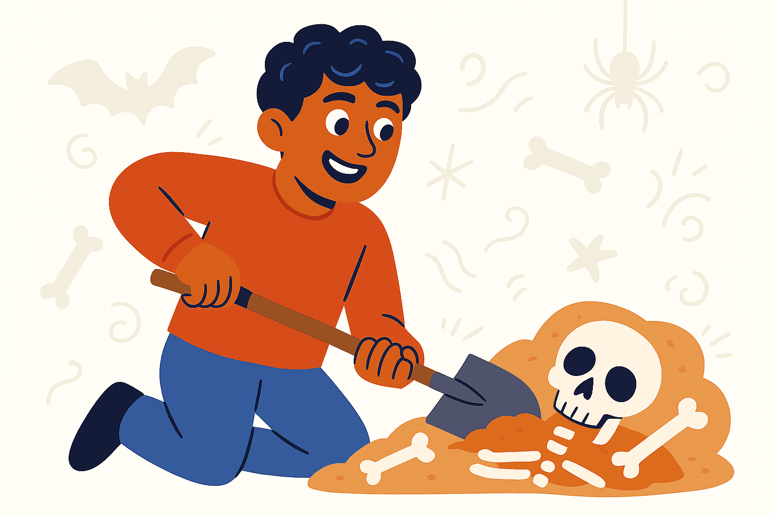 character digging bones