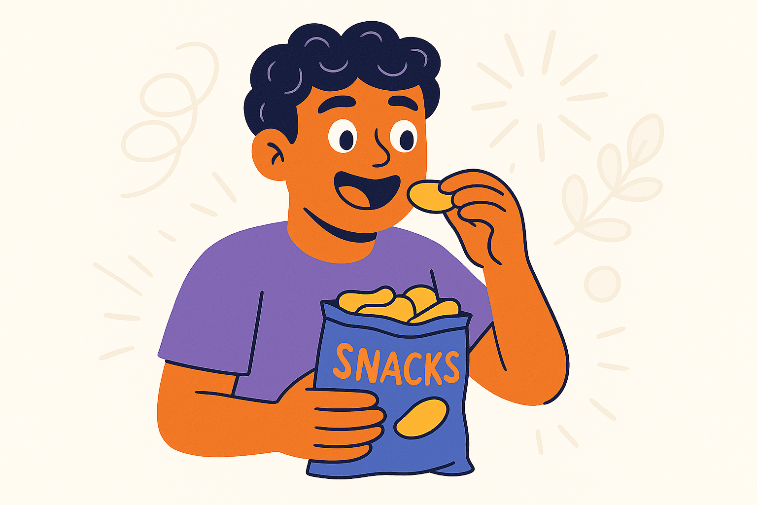 character eating snacks