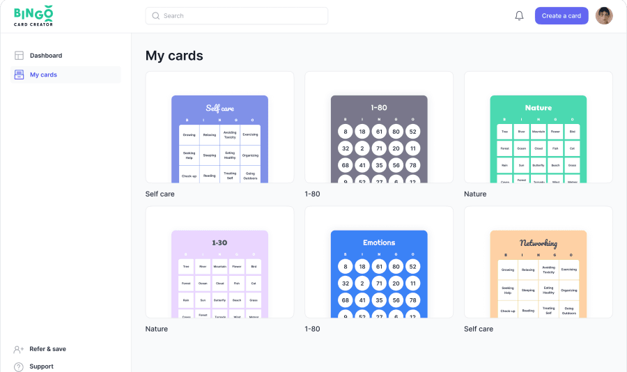 view my created cards